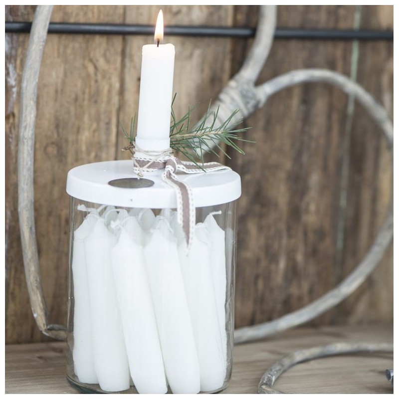 Billede af Glaskrukke m/ hvidt låg til bedelys - Ib Laursen