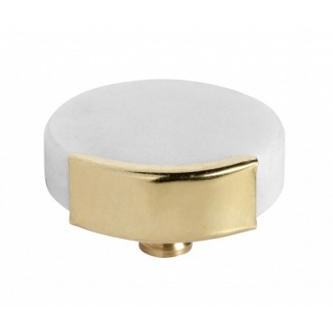 KNOB/HOOK, white marble circle, brass