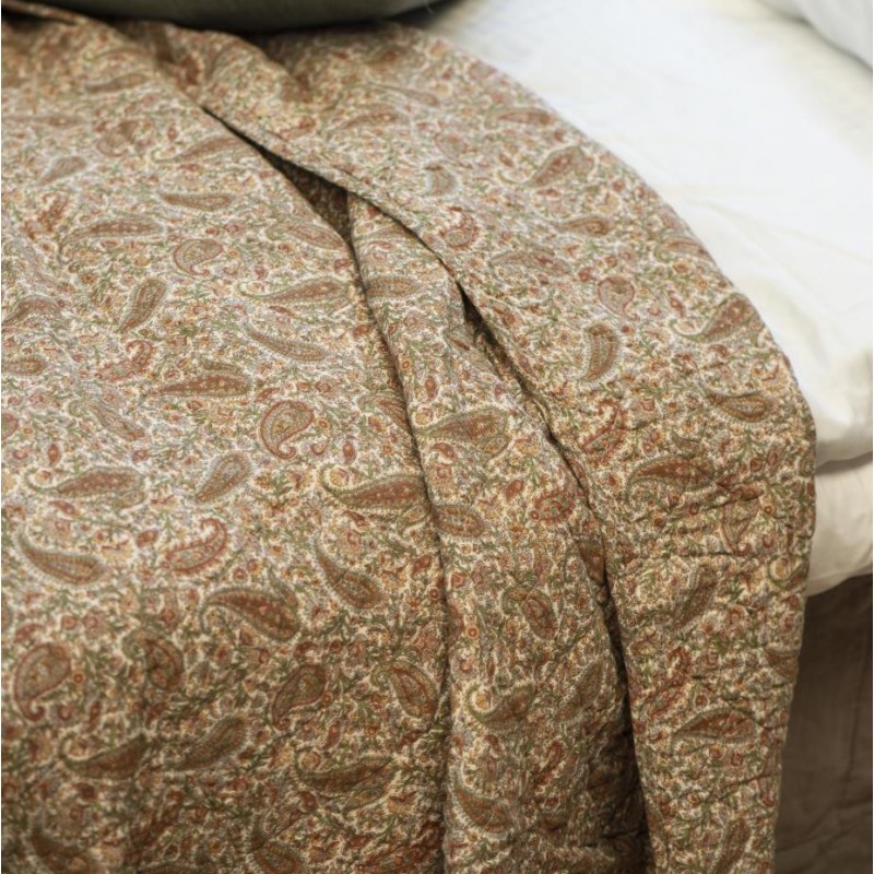 Quilt / Vattæppe m/ paisley mønster i grøn & rust farver - Ib Laursen - 130x180