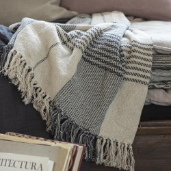 Plaid creme m/ blåt stribemønster - Ib Laursen