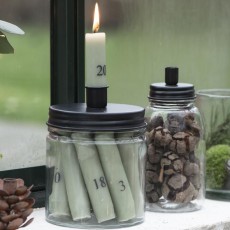 Glaskrukke m/ sort metallåg til bedelys - Ib Laursen