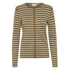 Cardigan Støvet Brun m/ hvide striber - Saint Tropez