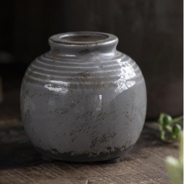Vase "Yrsa" blågrå mini rustik m/ riller - Ib Laursen H:7,5