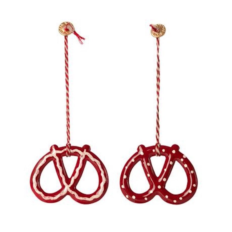 Kringle metal ornament rød - Maileg - Vælg m/ prikker el. streger