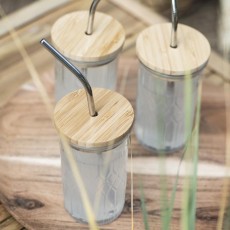 Glas m/ bambuslåg og metalsugerør - Ib Laursen