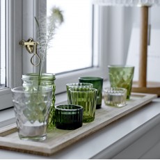 Fyrfadsstage, Grøn, Glas m/ bakke