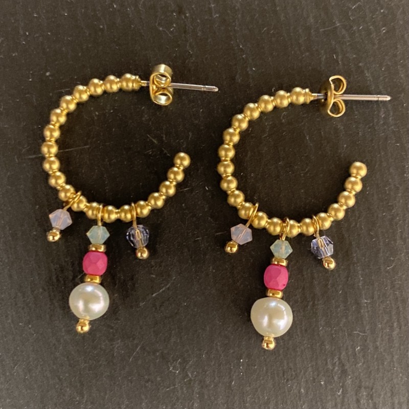 Billede af Øreringe - Friihof + Siig - Guld Bubble creol m/ perler