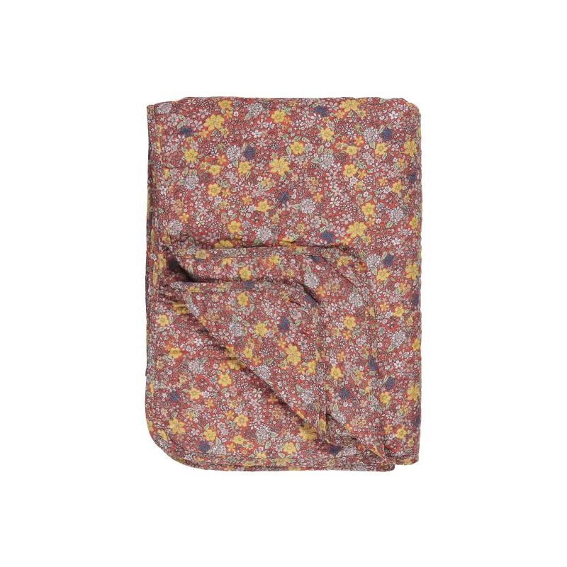 Quilt / Vattæppe mørk rosa m/ blomster - Ib Laursen - 130x180