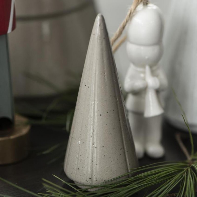15: Juletræ m/ riller porcelæn gråbrun - Ib Laursen - H: 9 cm