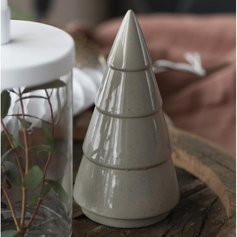 Juletræ m/ riller porcelæn gråbrun - Ib Laursen - H: 14,5 cm