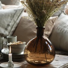 Glasballon / vase brunt glas mundblæst - Ib Laursen - H: 26 cm