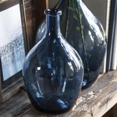 Glasballon / vase blåt glas mundblæst - Ib Laursen - H: 28 cm