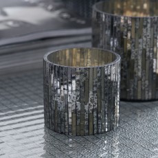 Fyrfadsstage "Cara" sølvfarvet mosaik - House Doctor H: 7,5 cm