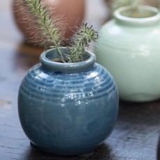 Vase "Yrsa" mini rustik m/ riller mørkeblå - Ib Laursen