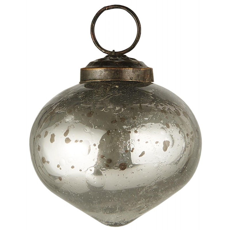 Julekugle løgformet glas sølv - Ib Laursen Dia: 5,2 cm