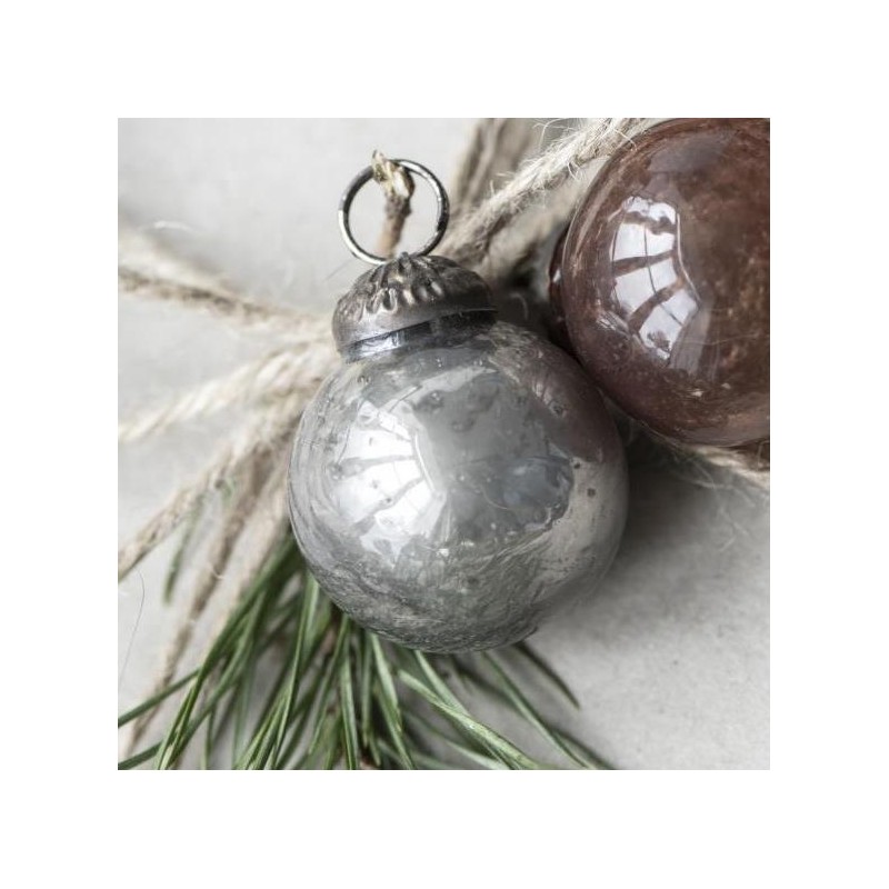 Julekugle mini glas sølv - Ib Laursen H: 4 cm