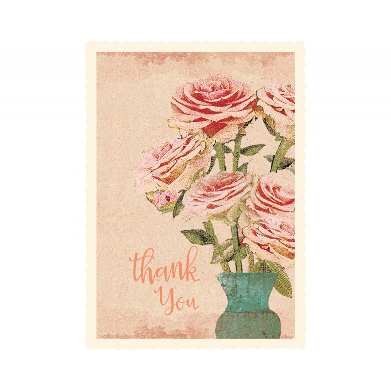 Billede af Kort m/ rosa kuvert, roser & teksten "Thank you" - Maileg