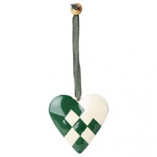 Flettet hjerte metal ornament grøn - Maileg Stor H: 6 cm