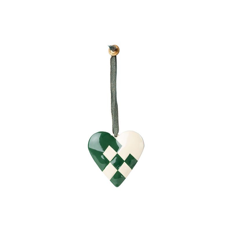 Billede af Flettet hjerte metal ornament grøn - Maileg