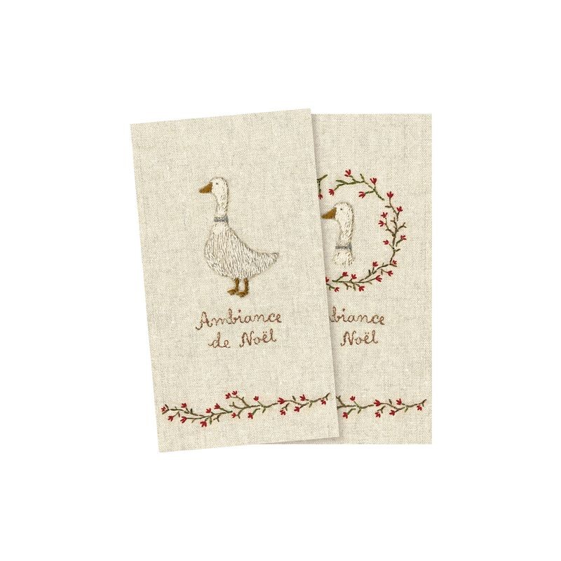 Servietter M/ Trykt Broderi Julemotiver - Maileg - 16 Stk. Store