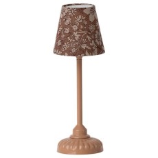 Miniature gulv lampe støvet blågrøn - Maileg - Rosa skærm m/ blomster
