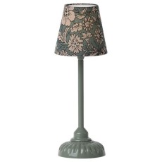 Miniature gulv lampe støvet blågrøn - Maileg - Rosa skærm m/ blomster