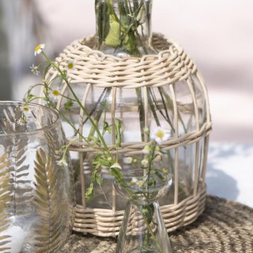 Vase klart glas m/ rattanflet - Ib Laursen H: 21,5 cm