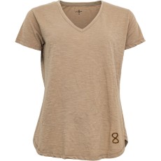 T-shirt m/ v-hals & logo sandfarvet - Costamani