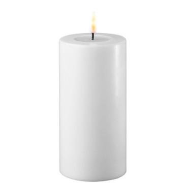 LED bloklys hvidt - Deluxe Homeart - Dia: 7,5x15 cm