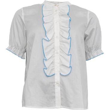 Skjorte "Frill" hvid m/ flæser & blå kant - Costamani