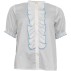 Skjorte "Frill" hvid m/ flæser & blå kant - Costamani