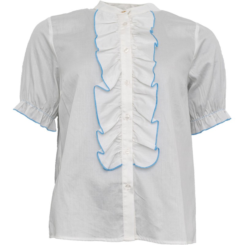 Billede af Skjorte "Frill" hvid m/ flæser & blå kant - Costamani