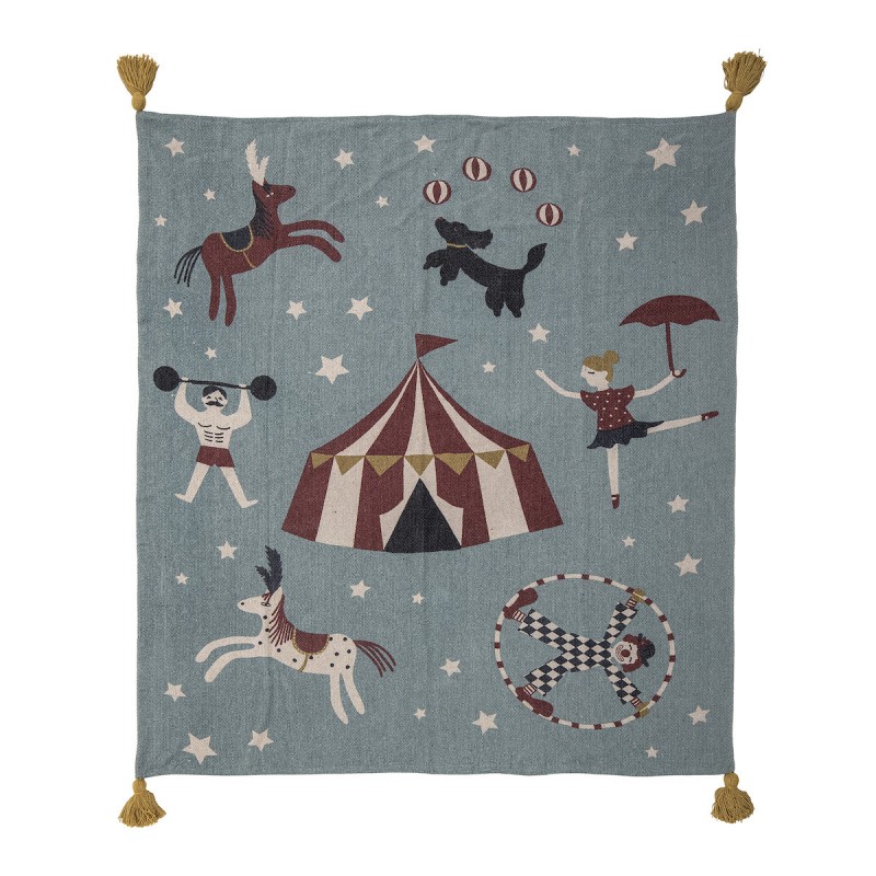 Billede af Plaid Prana blå m/ cirkus - Bloomingville Mini 130x160
