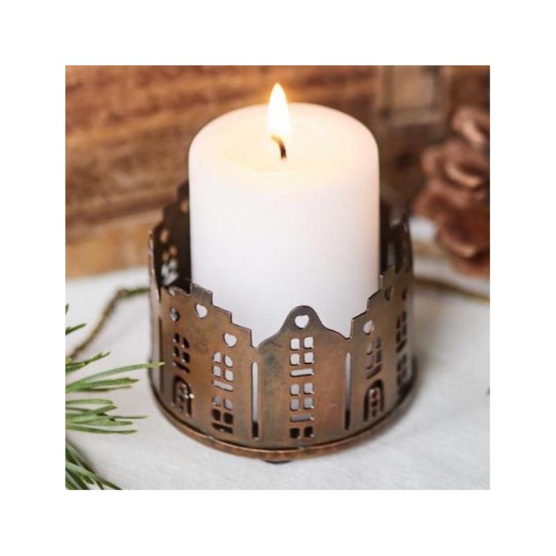 Fyrfadsstage m/ udstansede huse & rustfinish - Ib Laursen H: 4,2