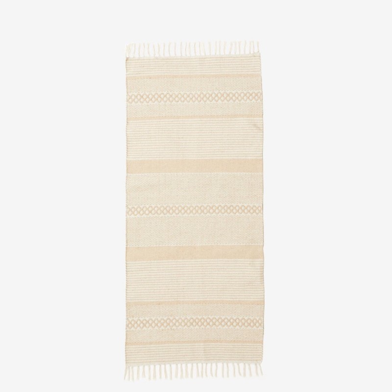 Gulvtæppe råhvidt & beige mønster 