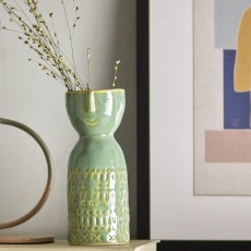 Vase "Embla" aflang m/ ansigt grøn - Bloomingville H: 14,5