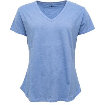 T-shirt basis - støvet blå m/ v-hals - Costamani