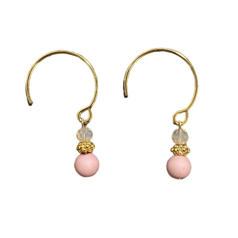 Øreringe/ creol - Friihof + Siig - guld m/ lyserød og rosa perle