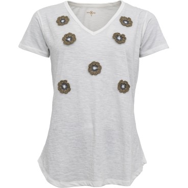 T-shirt "Flower Bomb" - hvid m/ army blomster - Costamani