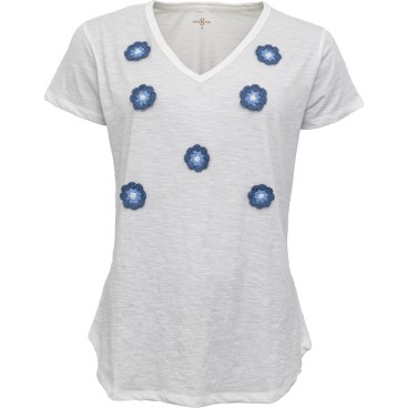 T-shirt "Flower Bomb" - hvid m/ blå blomster - Costamani