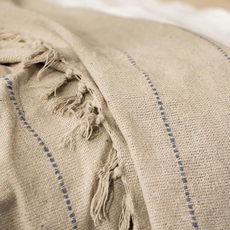 Billede af Sengetæppe creme m/ lyseblå striber - Ib Laursen - 240x240