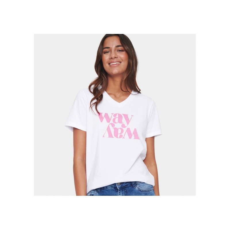 Se T-shirt "ElkeSZ" hvid m/ pink tekst - Saint Tropez hos Mostersskur.dk