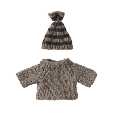 Strikket sweater og hue t/ storebror mus - Maileg