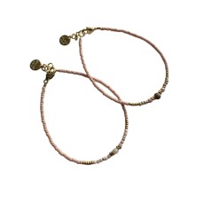 Armbånd - Friihof + Siig m/ rosa og guldfarvet perler