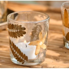 Fyrfadsstage m/ blomster og blade i glas - Ib Laursen H: 7,5