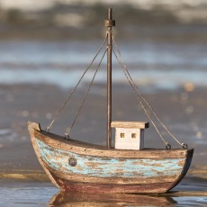 Træskib "Nautico" m/ hvidt hus - Ib Laursen H: 25 cm
