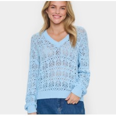 Bluse / strik "JunaSZ" lyseblå m/ hul mønster - Saint Tropez