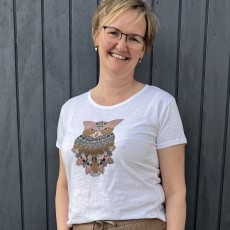 T-shirt "Owl tee" hvid m/ gammel rosa og brun ugle - Costamani