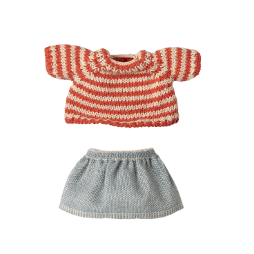 Strikket sweater og nederdel t/ storesøster mus - Maileg