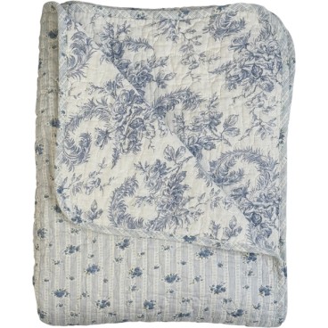 Quilt / Vattæppe "Ethnic" m/ blå blomster & striber - Au Maison 140x180